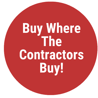 Red circular graphic with bold white text in the center reading, "Buy Where The Contractors Buy!" Perfect for those seeking masonry supplies or paving stones in Queens County.